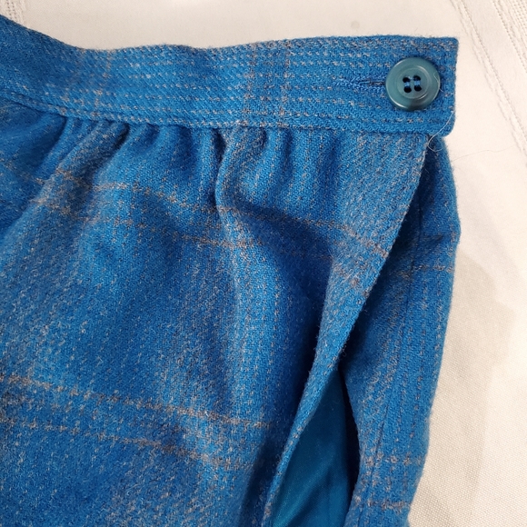 Vintage Pendleton Pure Virgin Wool Blue Plaid Lined Pencil Midi Skirt /Size 10P - Picture 5 of 7